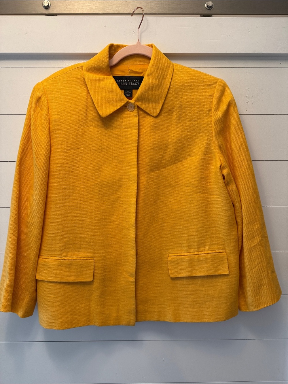 Ellen Tracy Yellow Collar Crop Blazer